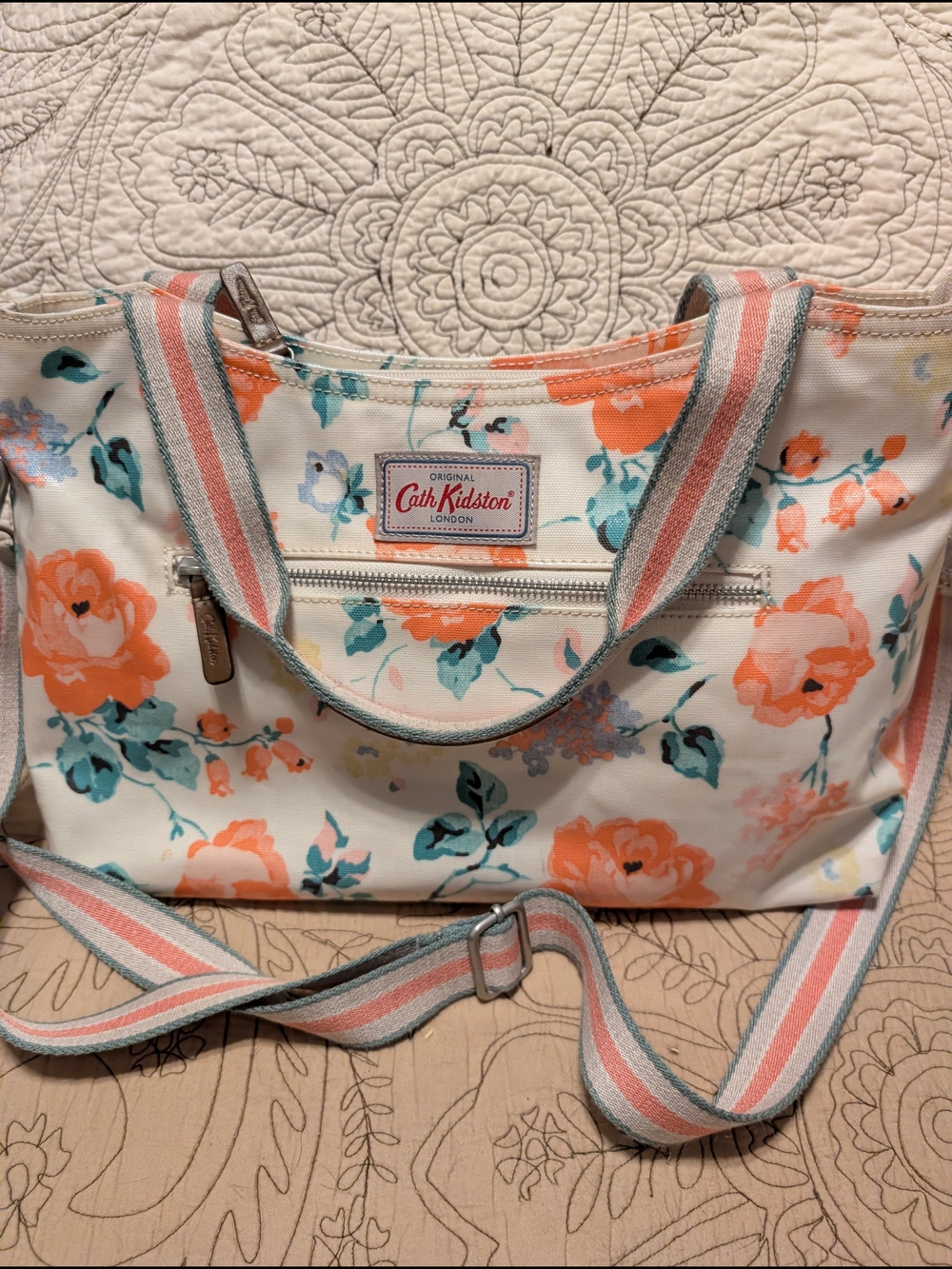 Cath Kidston Cream Crossbody Bag with Coral & Teal Floral Print